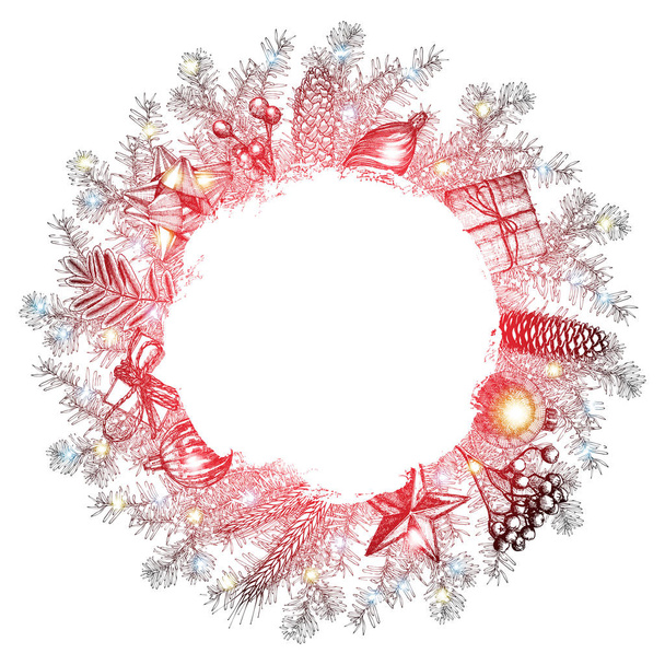 Christmas wreath frame - Fotoğraf, Görsel