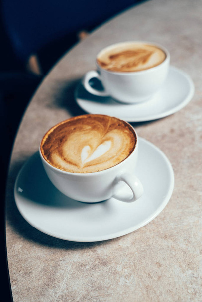 white cups of cappuccino - Fotoğraf, Görsel