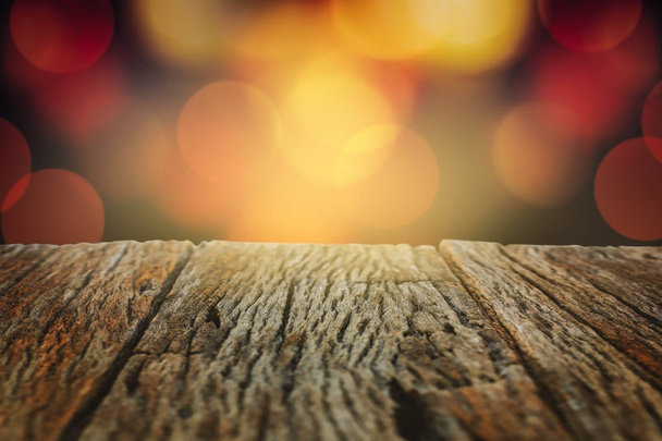 Wooden with lights bokeh scene - Photo, Image