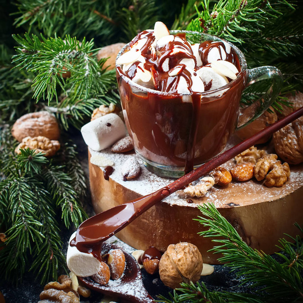 クリスマス カップはホット チョコレート マシュマロ、ナッツ - 写真・画像