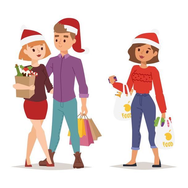 Navidad gente de compras vector
 - Vector, imagen
