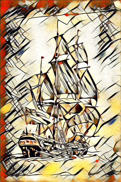 Vieux navire peint, illustration d'art à l'huile
 - Photo, image