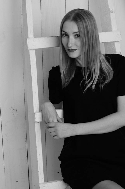 Beautiful sexy blonde in studio black white - Photo, Image