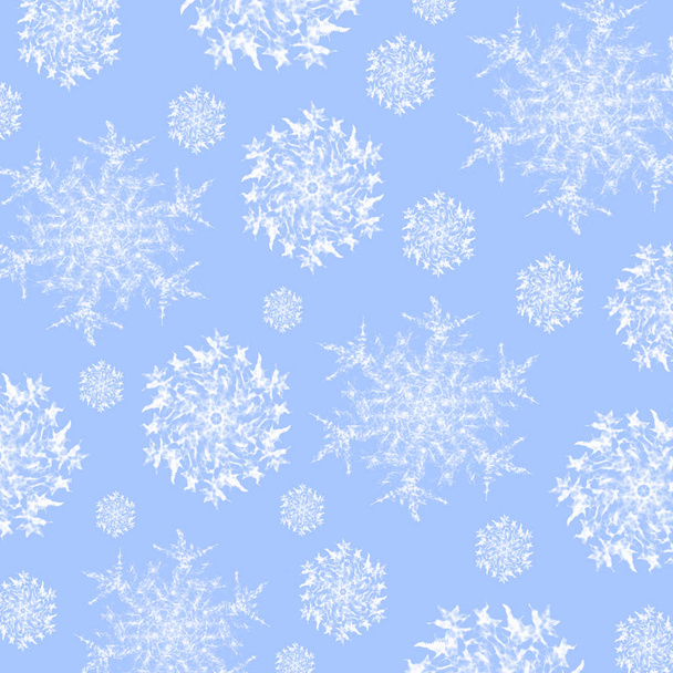 Flocos de neve abstratos brancos em azul claro
 - Foto, Imagem