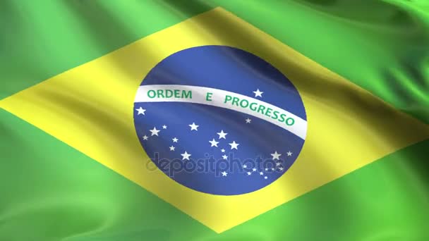 Brazilië vlag Golf in de wind. - Video
