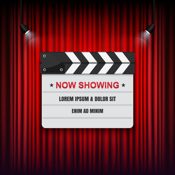 Theater cinema Sign, Slate on curtain. Vector illustration - Vector, Image