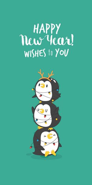 Pingouins Bonne année carte
  - Vecteur, image
