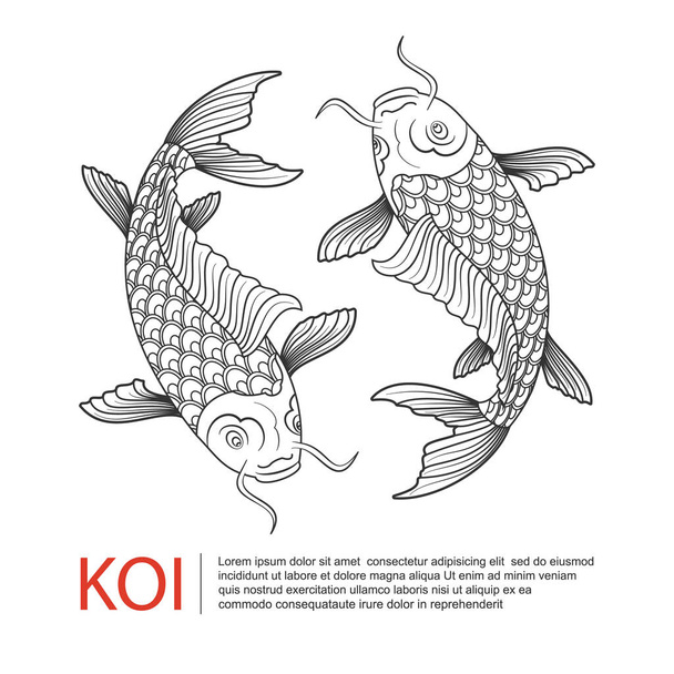 Χέρι γραμμή τέχνης Koi-carp, κυπρίνοι ψάρια λογότυπο, διάνυσμα - Διάνυσμα, εικόνα