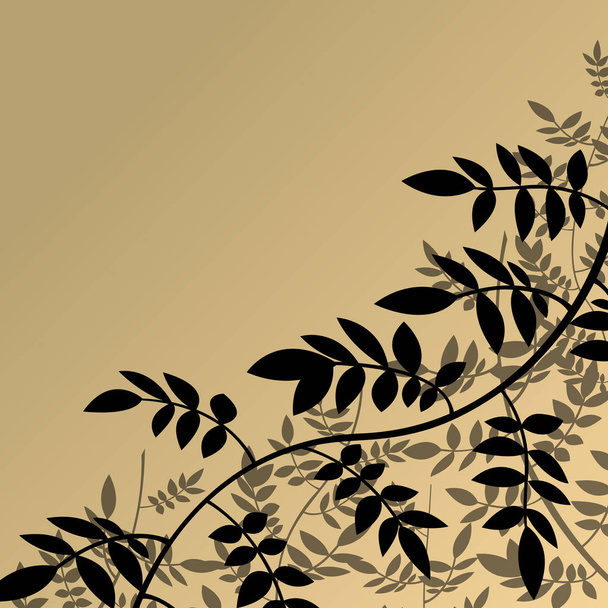 Branches with foliage leaves vector detailed green background - Vettoriali, immagini