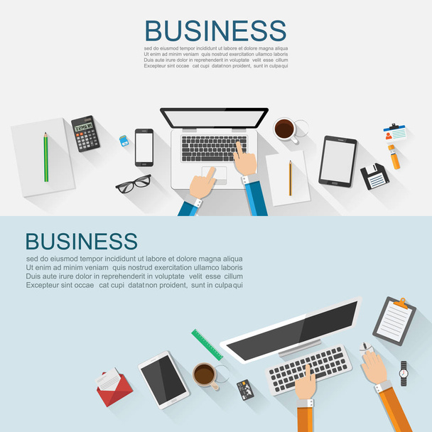 Business workplace concept flat design,vector - Vector, Image