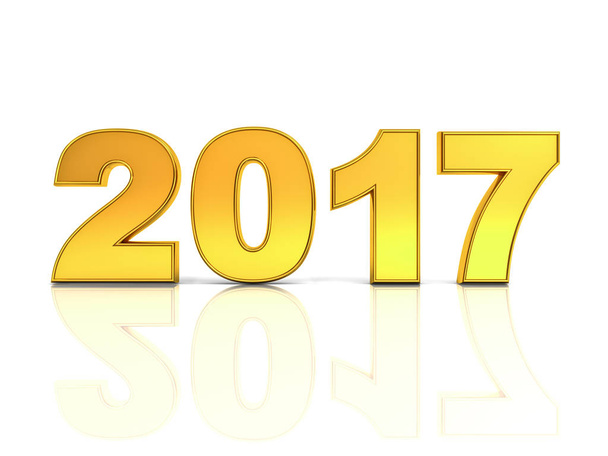 Feliz año nuevo 2017 Concepto de texto de oro en 3D aislado sobre fondo blanco con reflexión y sombra
 - Foto, Imagen
