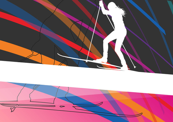 スキー冬の抽象的な l のスポーツ シルエット活発な若い女性 - ベクター画像