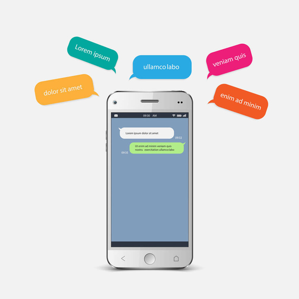 Smartphone conversando bolhas modelo sms. vetor
 - Vetor, Imagem