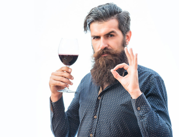 bearded man with wine - Φωτογραφία, εικόνα