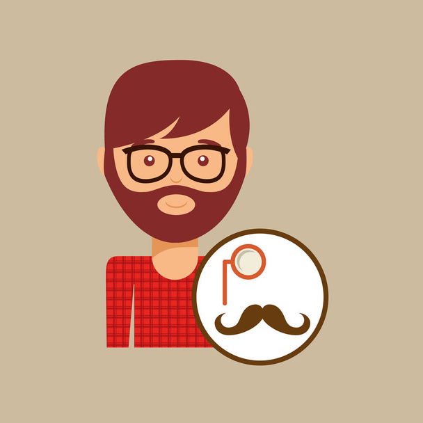 hipster έννοια μουστάκι και μονόκλ άνθρωπος - Διάνυσμα, εικόνα