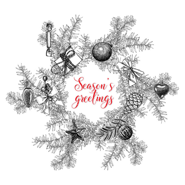 Christmas wreath greeting card - Vektor, kép