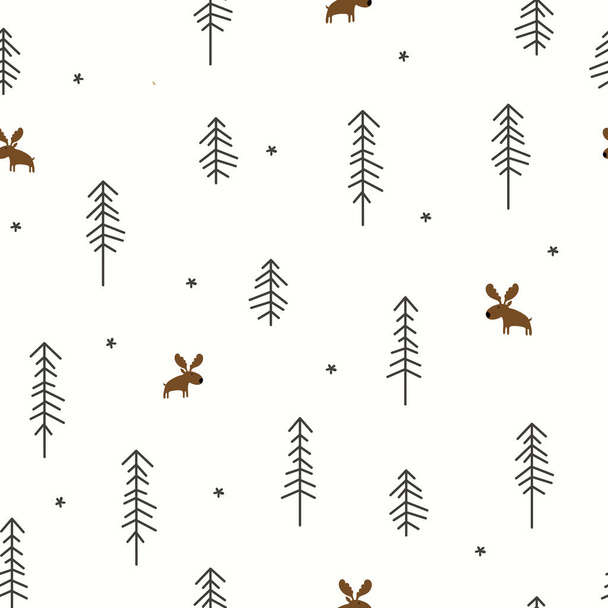 Зимний лес с лосем
 - Вектор,изображение