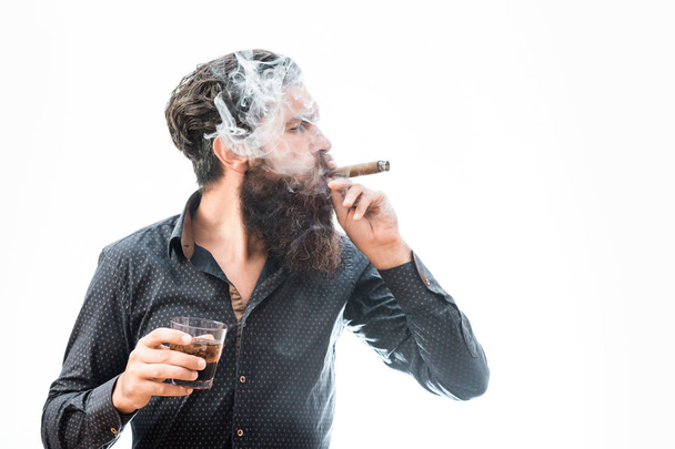 man with cigar and whiskey - Zdjęcie, obraz