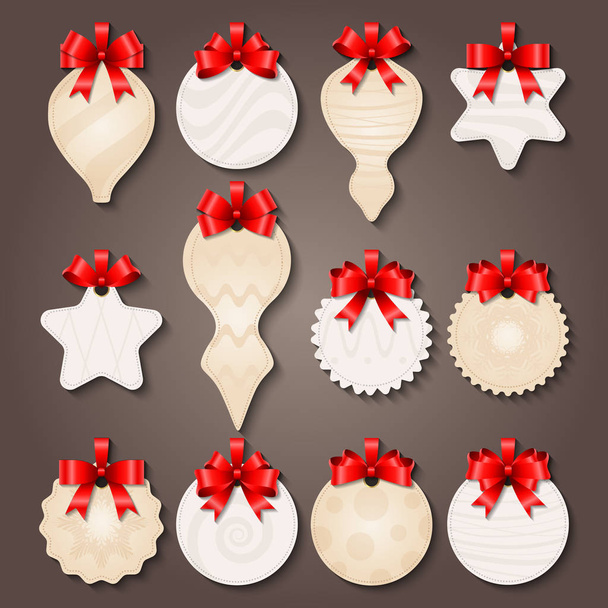 Christmas Decorations Labels With Bows - Vector, Imagen