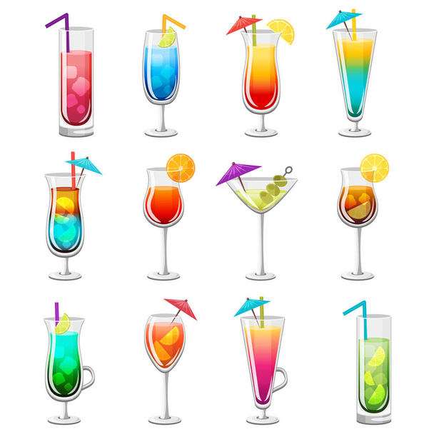 Classic Alcohol Cocktails Set - Vector, afbeelding