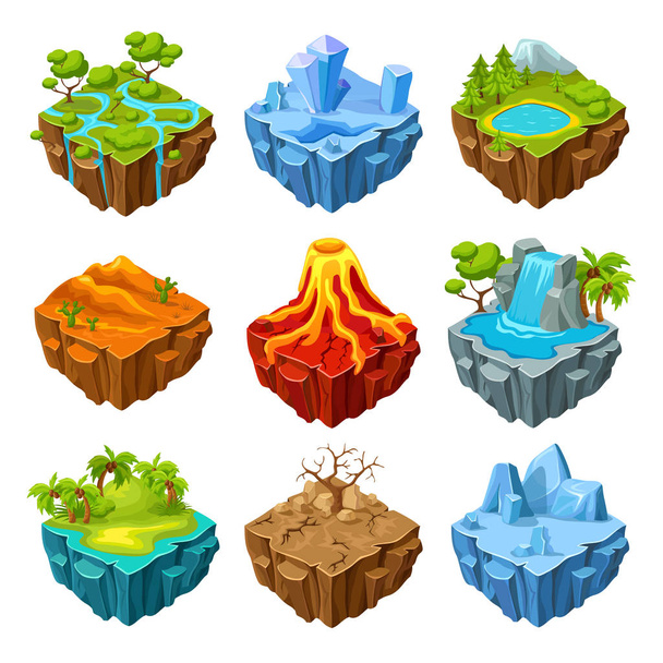 Islands Of Computer Game Isometric Set - Vektor, obrázek