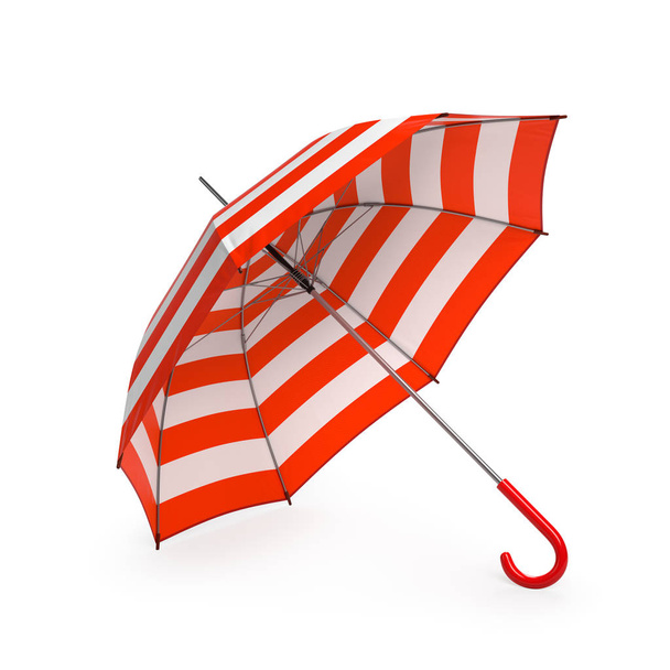Summer beach red umbrella isolated on white background. 3D illustration . - Photo, Image