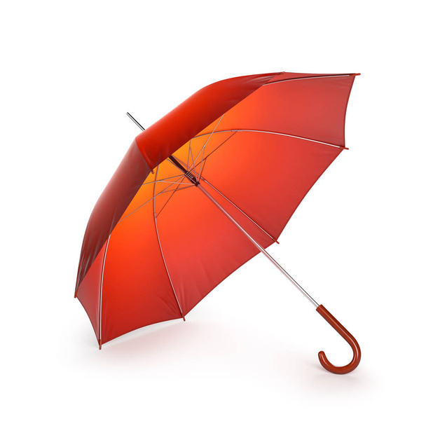 Beyaz arka plan üzerinde izole turuncu sonbahar şemsiye. 3D çizim . - Fotoğraf, Görsel
