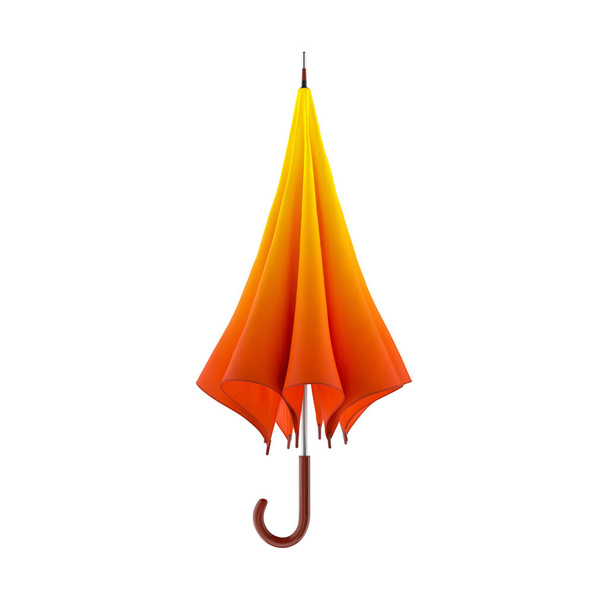 Orange autumn umbrella isolated on white background. 3D illustration - Фото, изображение