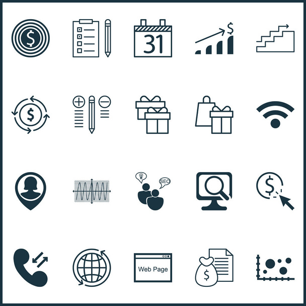 Set von 20 universell editierbaren Symbolen. kann für Web-, Mobil- und App-Design verwendet werden. enthält Symbole wie seo brainstorming, erfolgreiche Investitionen, drahtlose und mehr. - Vektor, Bild