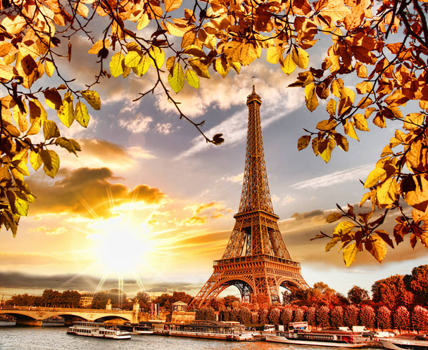 Eiffelturm mit Herbstlaub in Paris, Frankreich - Foto, Bild
