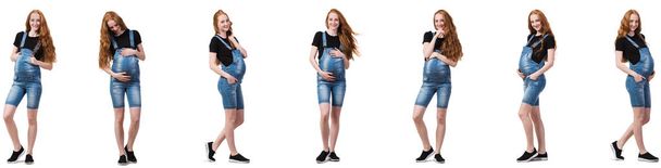 Mujer embarazada en imagen compuesta aislada en blanco - Foto, Imagen