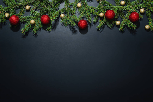 Christmas decoration background over black chalkboard - Фото, зображення