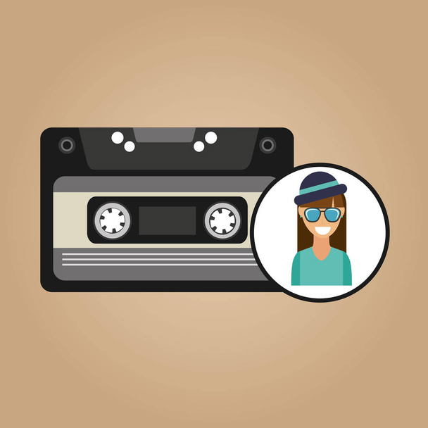 musique cassette fille hipster vintage fond desgin
 - Vecteur, image