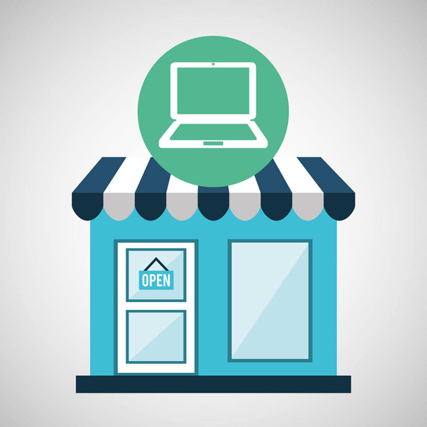 e-commerce obchod laptop virtuální ikona - Vektor, obrázek