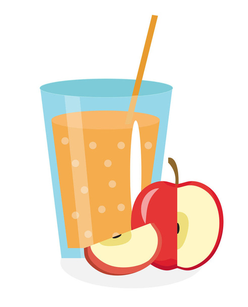 Apfelsaft im Glas. frisch isoliert auf weißem Hintergrund. Früchte und Symbole. Trinken, Kompott. Apfelweincocktail. Vektorillustration - Vektor, Bild
