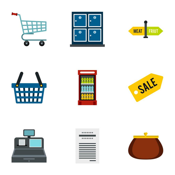 Shop icons set, flat style - Вектор,изображение