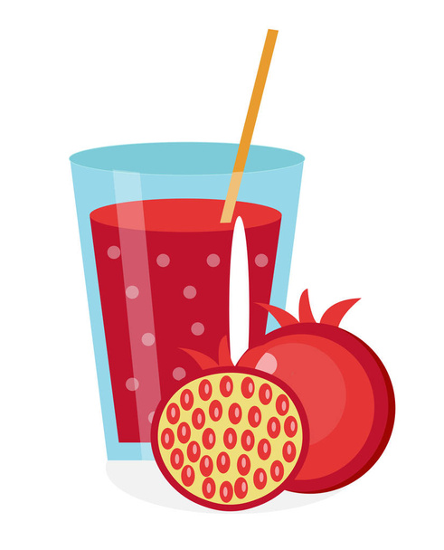 Granaatappelsap in een glas. Vers geïsoleerd op een witte achtergrond. fruit en pictogram. drank, compote. Grenadine cocktail. Vectorillustratie - Vector, afbeelding