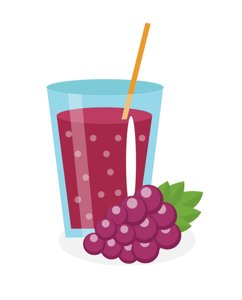 SAP van de druiven in een glas. Vers geïsoleerd op een witte achtergrond. fruit en pictogram. Blauwe drankje, compote. Druiven cocktail smoothie. Vectorillustratie - Vector, afbeelding
