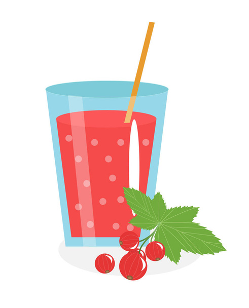 グラスにカシス ジュース。新鮮な白背景に分離されました。フルーツとアイコン。赤い飲み物、コンポート。ベリー カクテル。ベクトル図 - ベクター画像