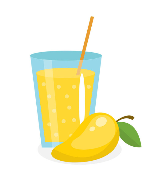 Mango džus ve sklenici. Čerstvě izolované na bílém pozadí. ovoce a ikony. Žlutý nápoj, kompot. koktejl. Vektorové ilustrace - Vektor, obrázek