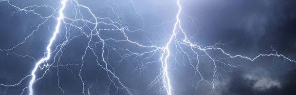 Thunder, lightnings and rain on stormy summer night - Photo, Image