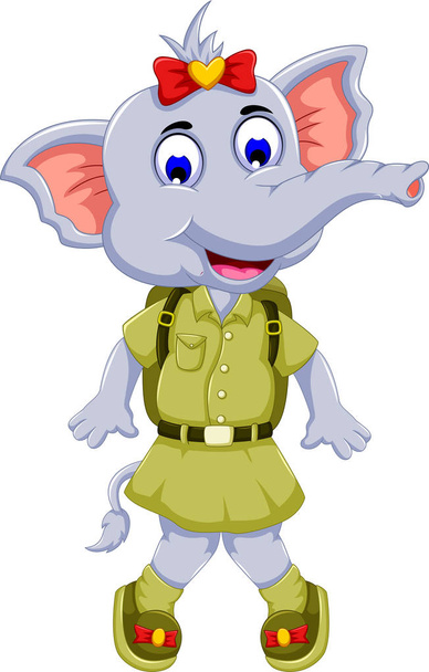 funny elephant cartoon with safari uniform - Vector, Image