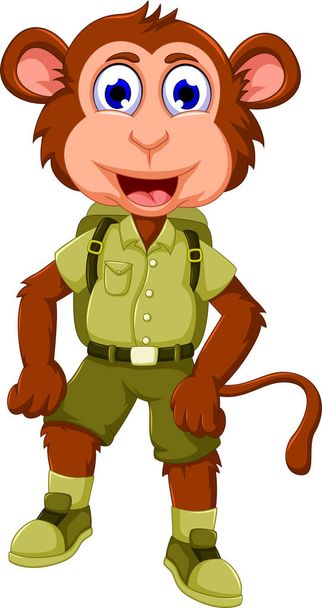 funny monkey cartoon with safari uniform - Vector, Image