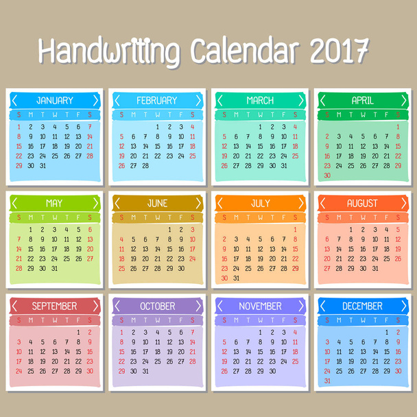 Grundlegende Handschrift Kalender 2017 - Vektor, Bild