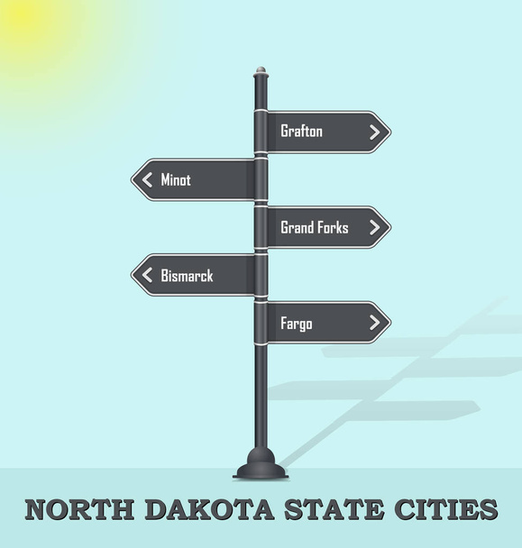Road signpost template for USA towns and cities - North Dakota state - Vector, Image
