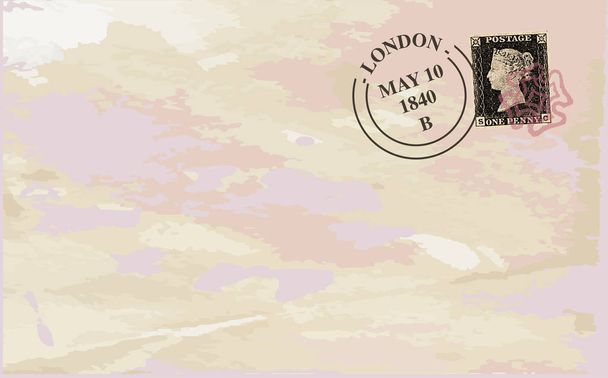 古い切手を貼った封筒背景 - ベクター画像