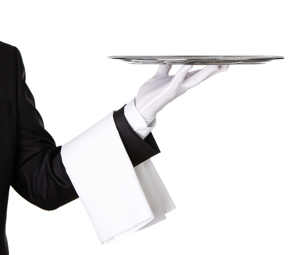 Waiter with empty silver tray - Foto, Bild
