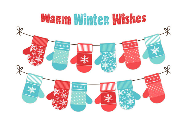 Cute Christmas banner with mittens  - Vector, afbeelding