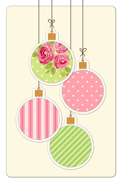 Card with Christmas balls in shabby chic - Wektor, obraz