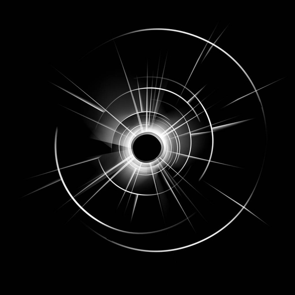 Transparentní rozbité skleněné okno s Bullet Hole zblízka izolovaná na tmavém pozadí černé - Vektor, obrázek